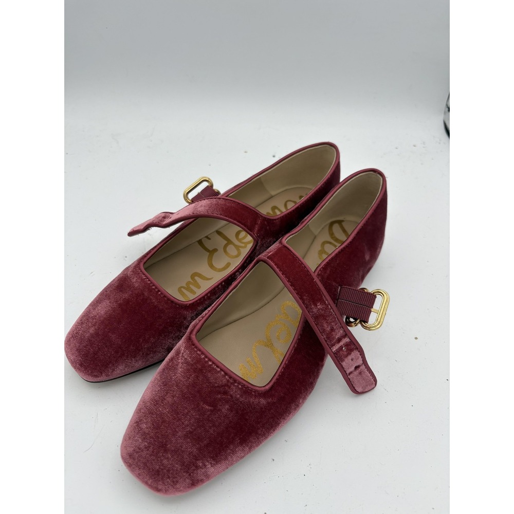 Sam Edelman Shoes Womens Size 6.5 Pink Velvet Mary Jane Flats Square Toe Buckle